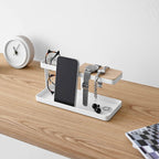 Organiseur de bureau Tower en acier, coloris blanc, mise en situation ; objets non inclus.