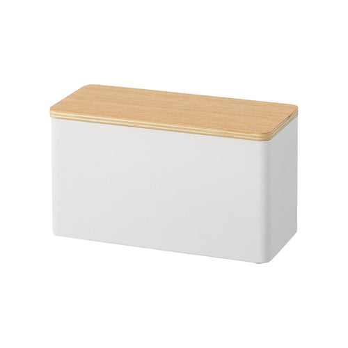 Boîte de rangement Rin en acier et bois, coloris blanc, vue principale.