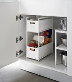 Panier de rangement double niveau Tower, coloris blanc, mise en situation ; objets non inclus.