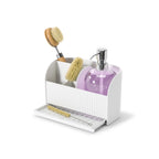 Organiseur d’évier Sling avec distributeur de savon, option Blanc ; vue principale.