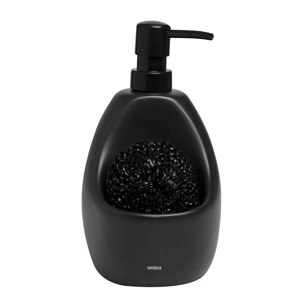 Distributeur de savon Joey avec éponge grattoir, option Noir ; vue principale.