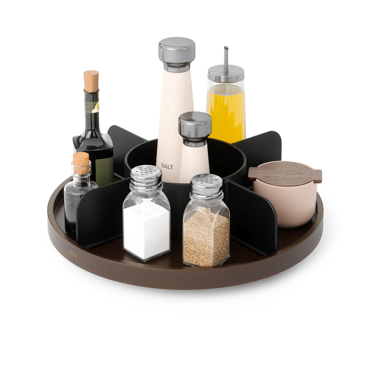 Plateau tournant compartimenté Bellwood, option Noir-noyer ; vue principale.