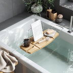 Plateau de baignoire extensible Aquala, option Naturel ; détail du produit.