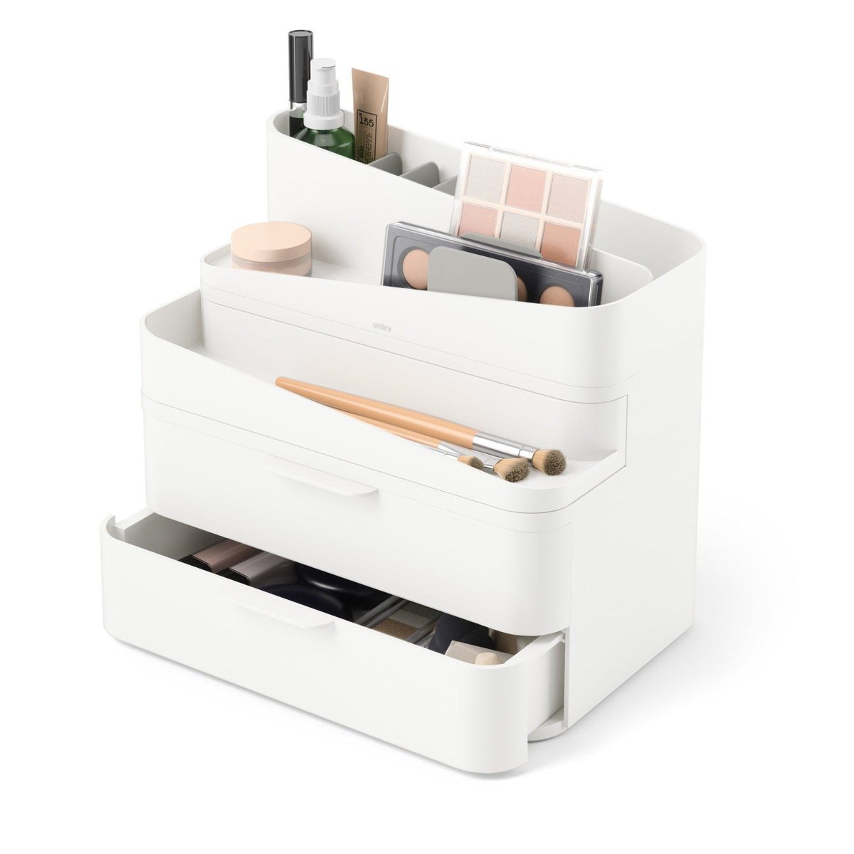 Organisateur à tiroirs Glam Large, option Blanc-gris ; vue principale.